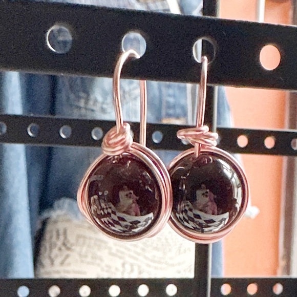 Rose gold garnet drops dangle gemstone statement earrings - Picture 1 of 7